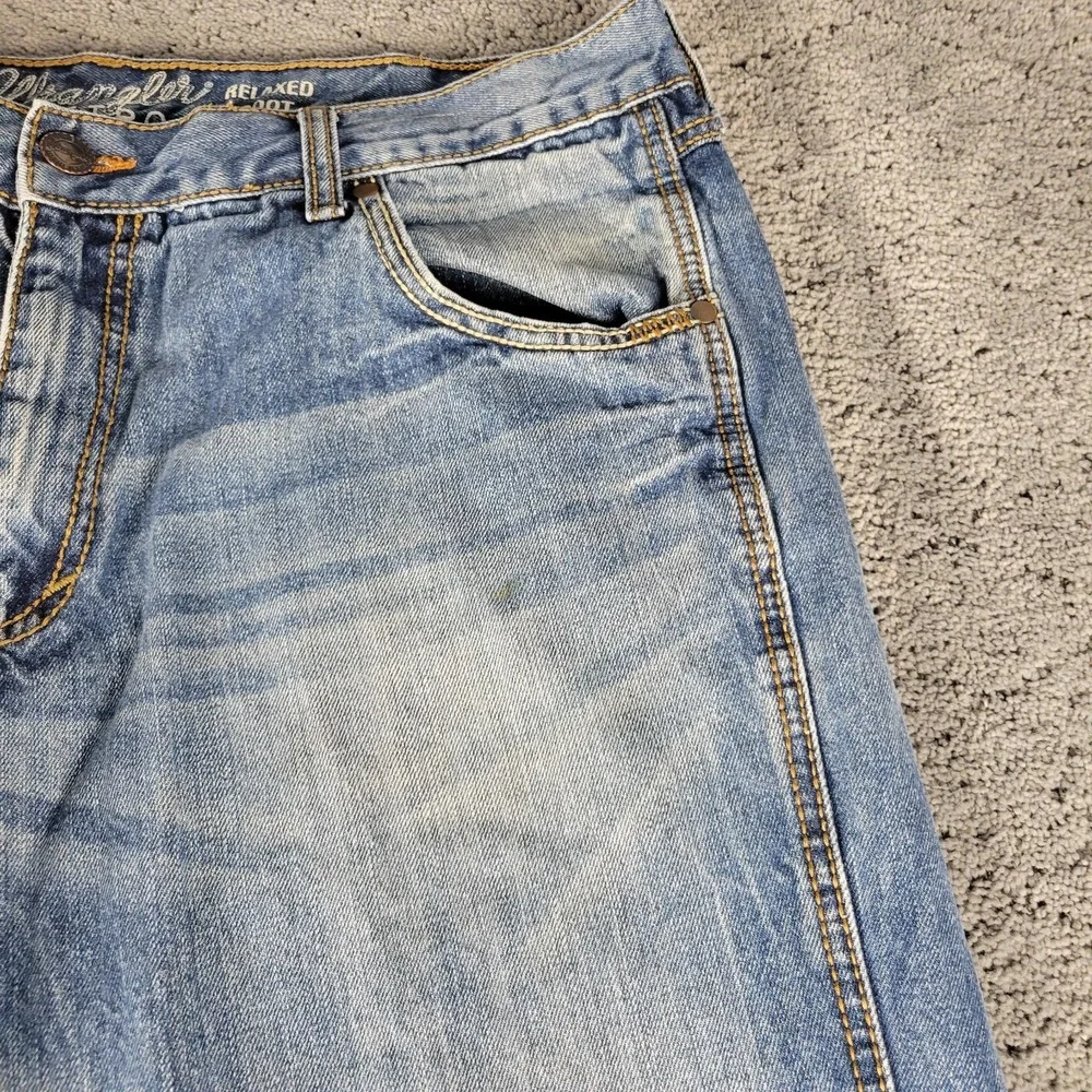 Wrangler Retro Jeans Mens 38x34 Blue Relaxed Boot Whisker Bootcut Workwear Denim